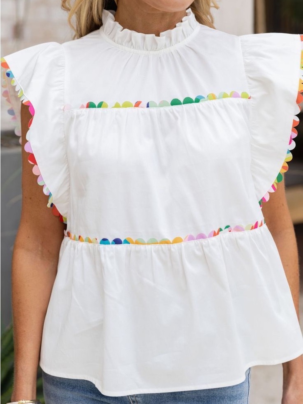 Crosby by Millie Burch Colorful Ruffle Puff Sleeve Shirt